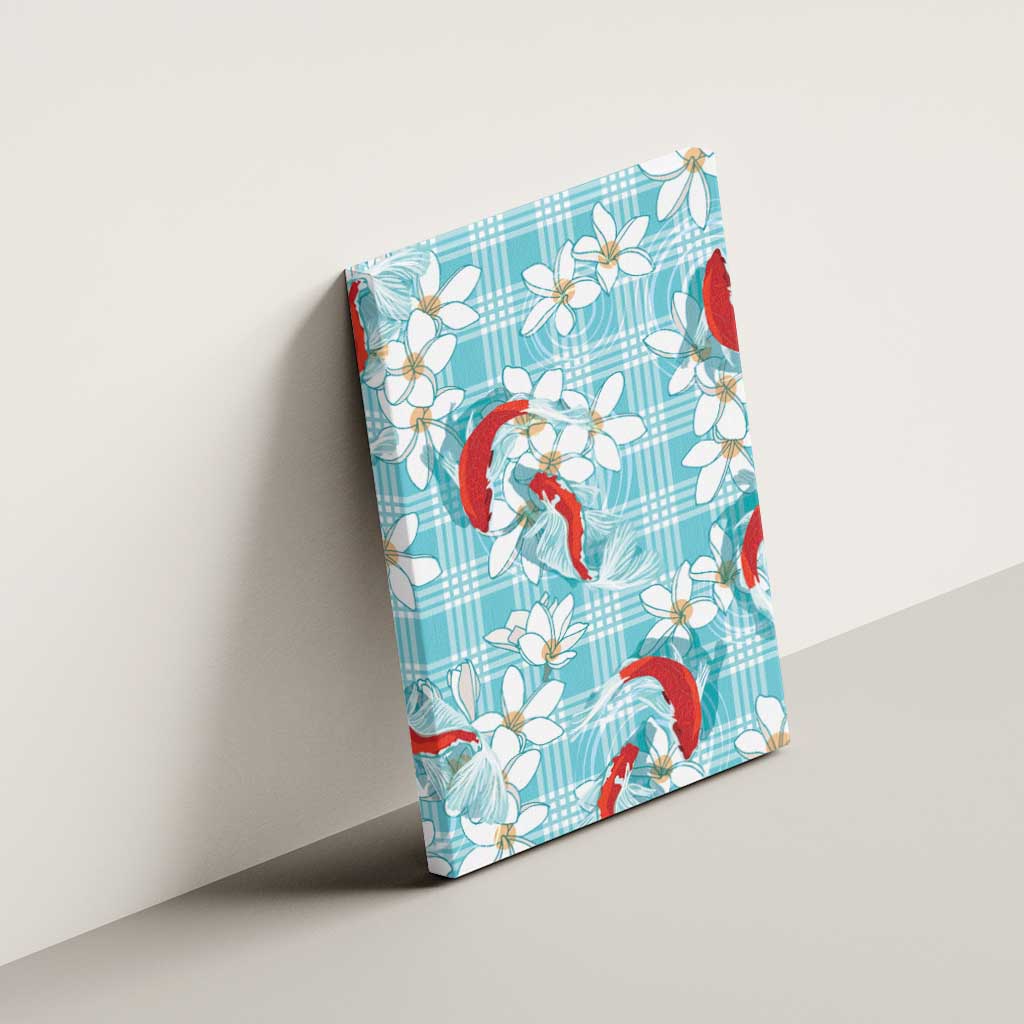 Turquoise Palaka Hawaii Aloha Canvas Wall Art Koi Pond Mix Plumeria - Polynesian Pride