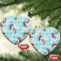 Turquoise Palaka Hawaii Aloha Ceramic Ornament Koi Pond Mix Plumeria - Polynesian Pride