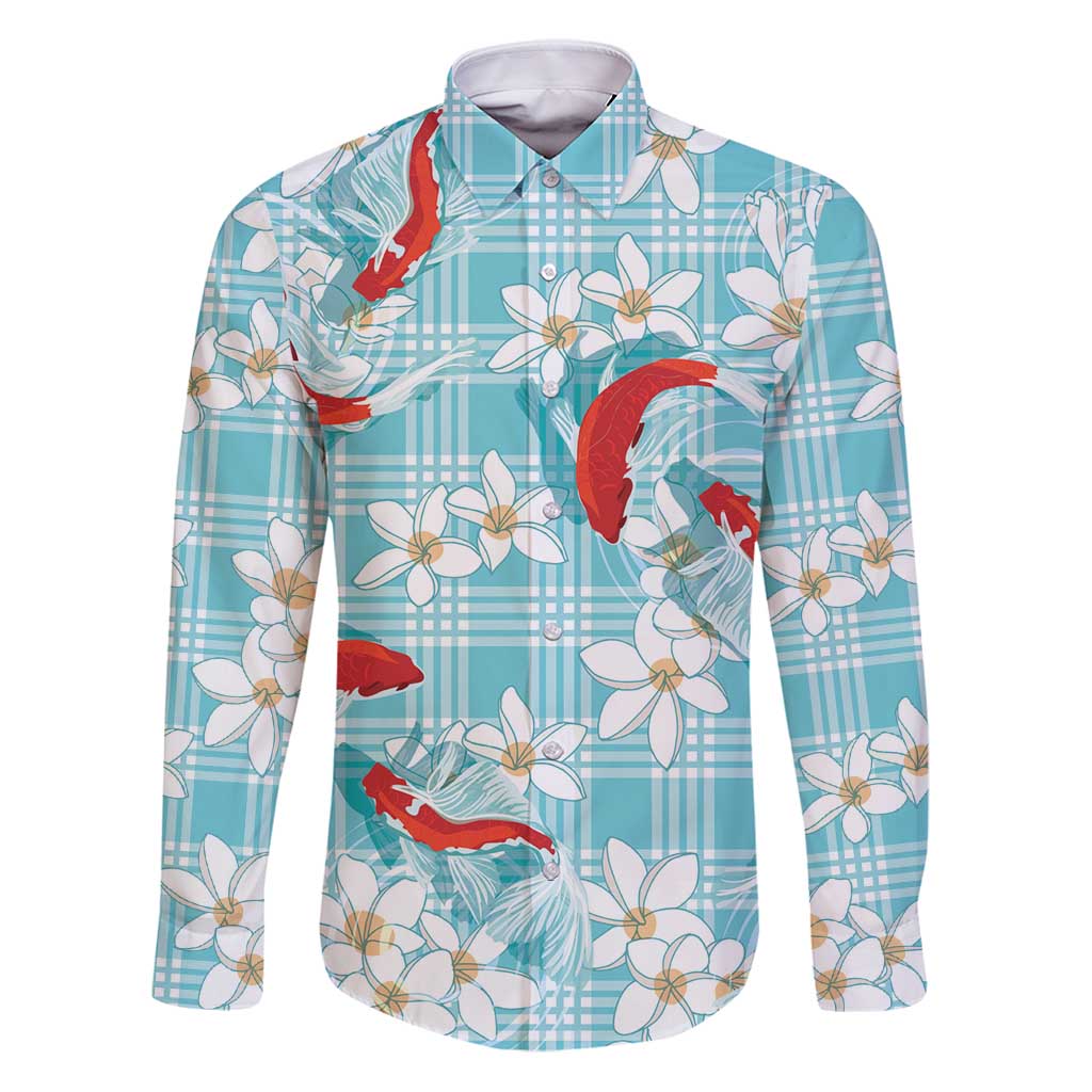 Turquoise Palaka Hawaii Aloha Family Matching Puletasi and Hawaiian Shirt Koi Pond Mix Plumeria - Polynesian Pride