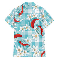 Turquoise Palaka Hawaii Aloha Hawaiian Shirt Koi Pond Mix Plumeria - Polynesian Pride