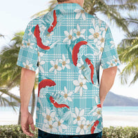 Turquoise Palaka Hawaii Aloha Hawaiian Shirt Koi Pond Mix Plumeria - Polynesian Pride