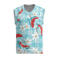Turquoise Palaka Hawaii Aloha Christmas Knitted V-Neck Vest Koi Pond Mix Plumeria - Polynesian Pride