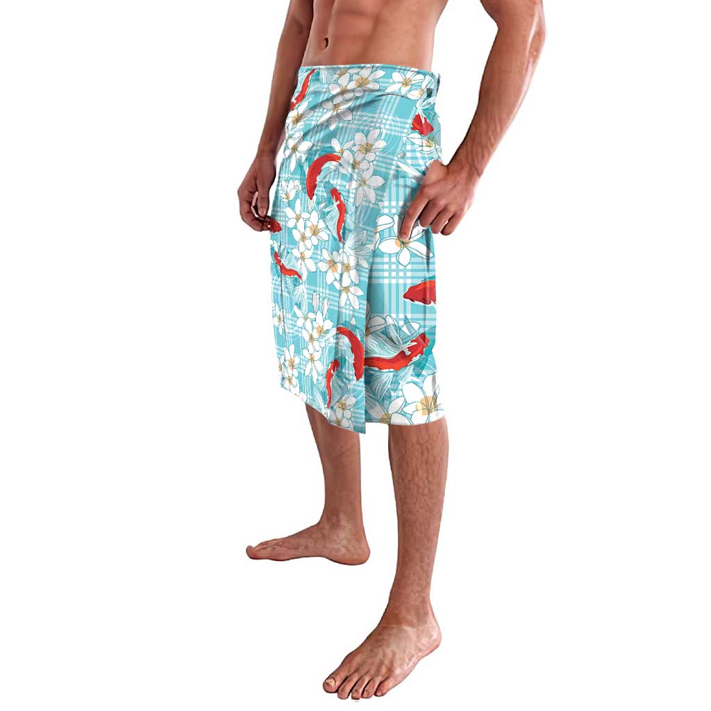 Turquoise Palaka Hawaii Aloha Lavalava Koi Pond Mix Plumeria - Polynesian Pride