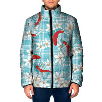 Turquoise Palaka Hawaii Aloha Padded Jacket Koi Pond Mix Plumeria - Polynesian Pride