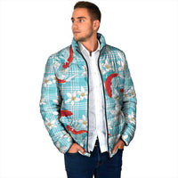 Turquoise Palaka Hawaii Aloha Padded Jacket Koi Pond Mix Plumeria - Polynesian Pride