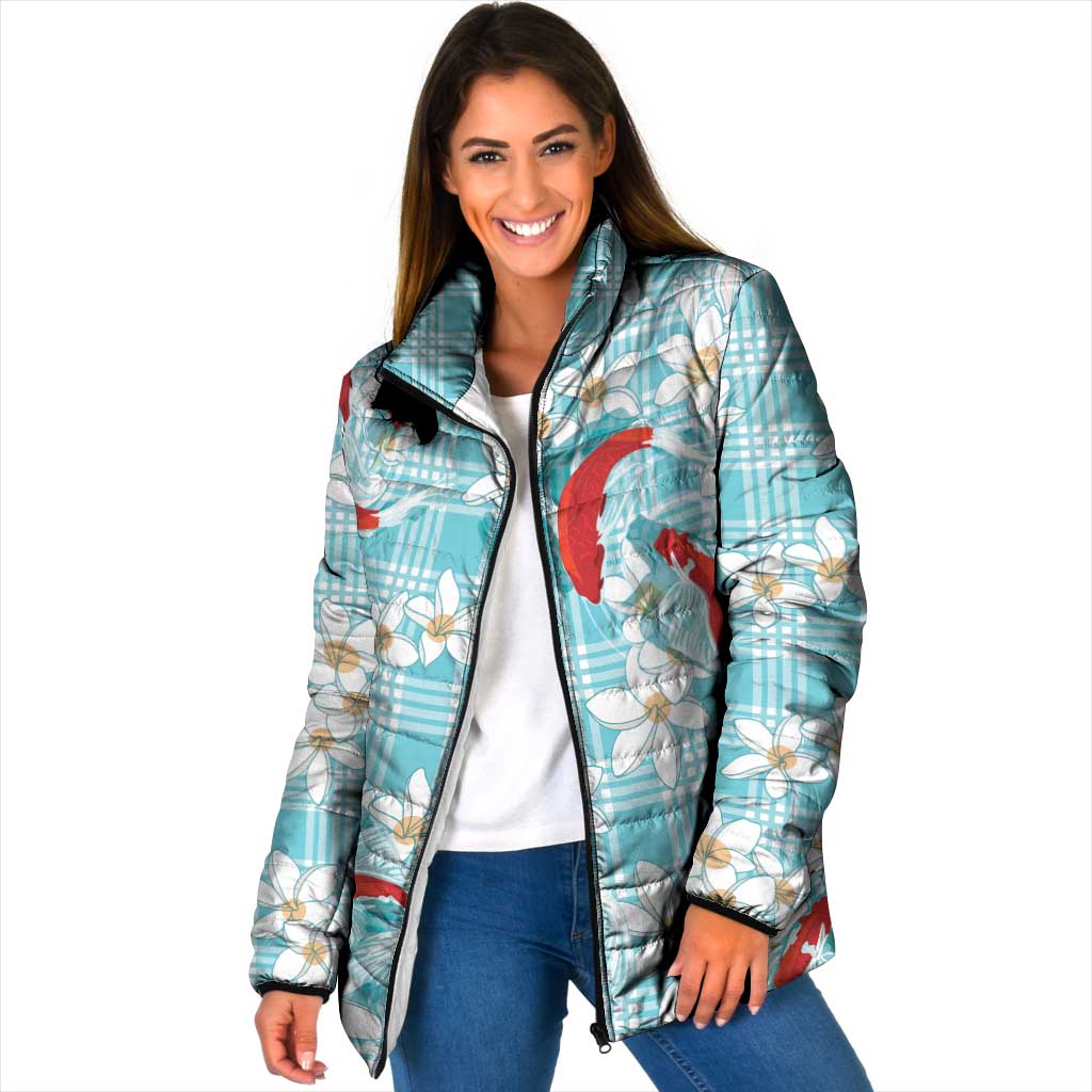 Turquoise Palaka Hawaii Aloha Padded Jacket Koi Pond Mix Plumeria - Polynesian Pride