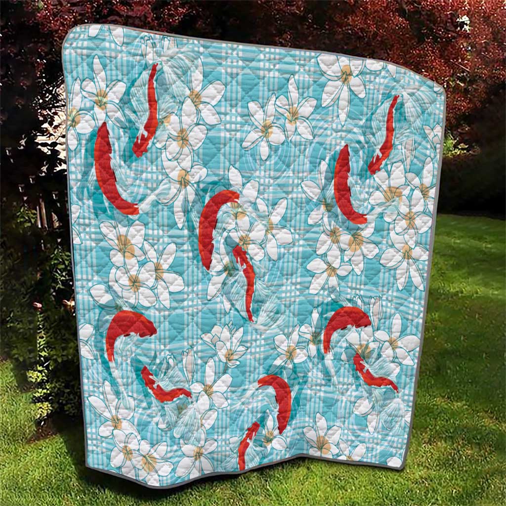 Turquoise Palaka Hawaii Aloha Quilt Koi Pond Mix Plumeria - Polynesian Pride