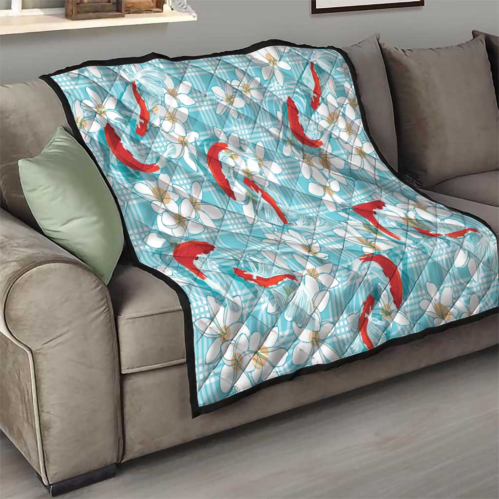 Turquoise Palaka Hawaii Aloha Quilt Koi Pond Mix Plumeria - Polynesian Pride