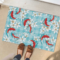 Turquoise Palaka Hawaii Aloha Rubber Doormat Koi Pond Mix Plumeria - Polynesian Pride