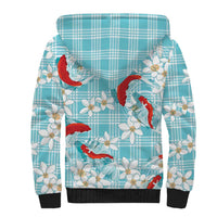 Turquoise Palaka Hawaii Aloha Sherpa Hoodie Koi Pond Mix Plumeria - Polynesian Pride