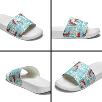 Turquoise Palaka Hawaii Aloha Slide Sandals Koi Pond Mix Plumeria - Polynesian Pride