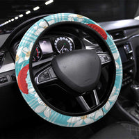 Turquoise Palaka Hawaii Aloha Steering Wheel Cover Koi Pond Mix Plumeria - Polynesian Pride