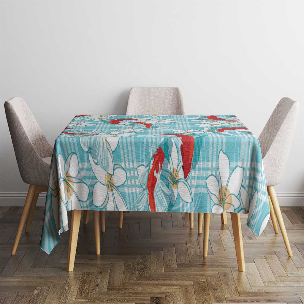 Turquoise Palaka Hawaii Aloha Tablecloth Koi Pond Mix Plumeria - Polynesian Pride