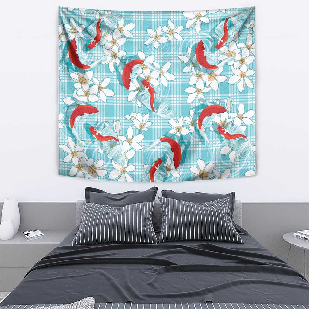 Turquoise Palaka Hawaii Aloha Tapestry Koi Pond Mix Plumeria - Polynesian Pride