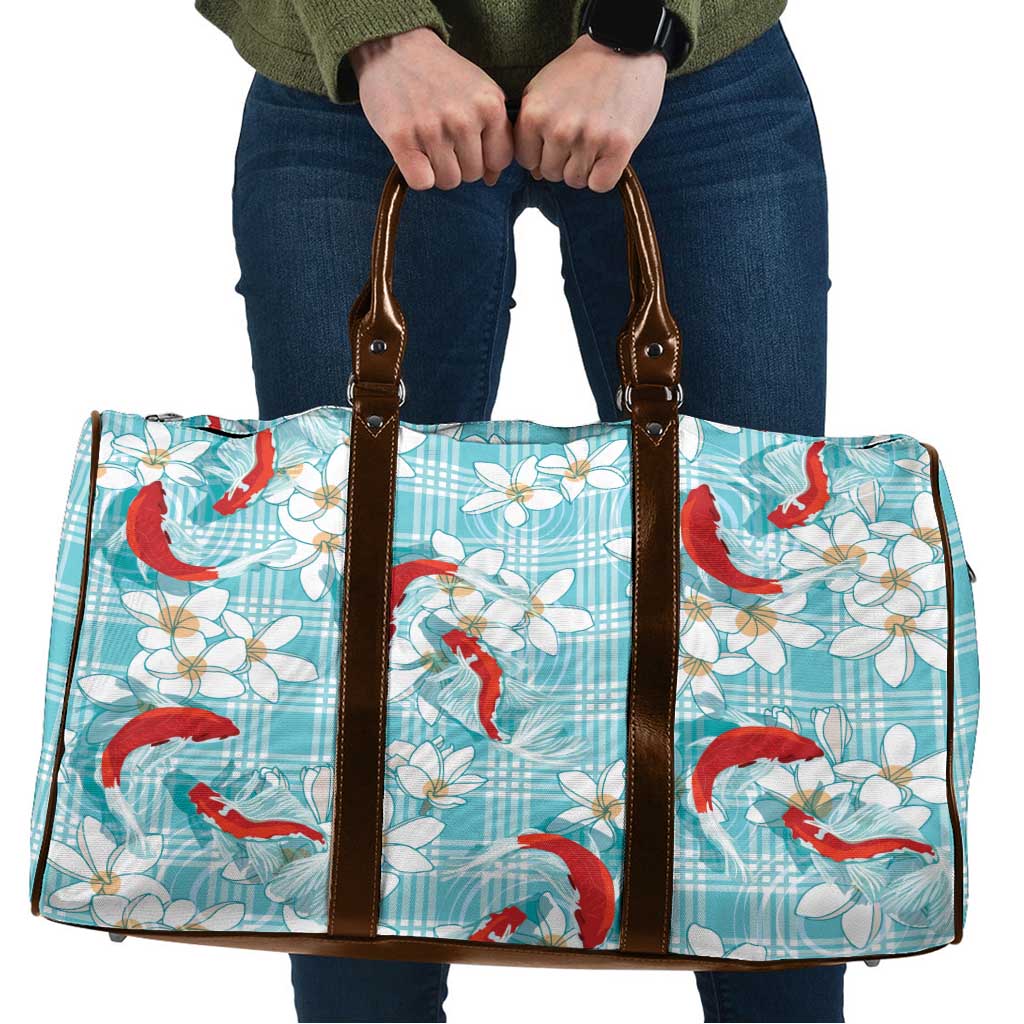 Turquoise Palaka Hawaii Aloha Travel Bag Koi Pond Mix Plumeria - Polynesian Pride