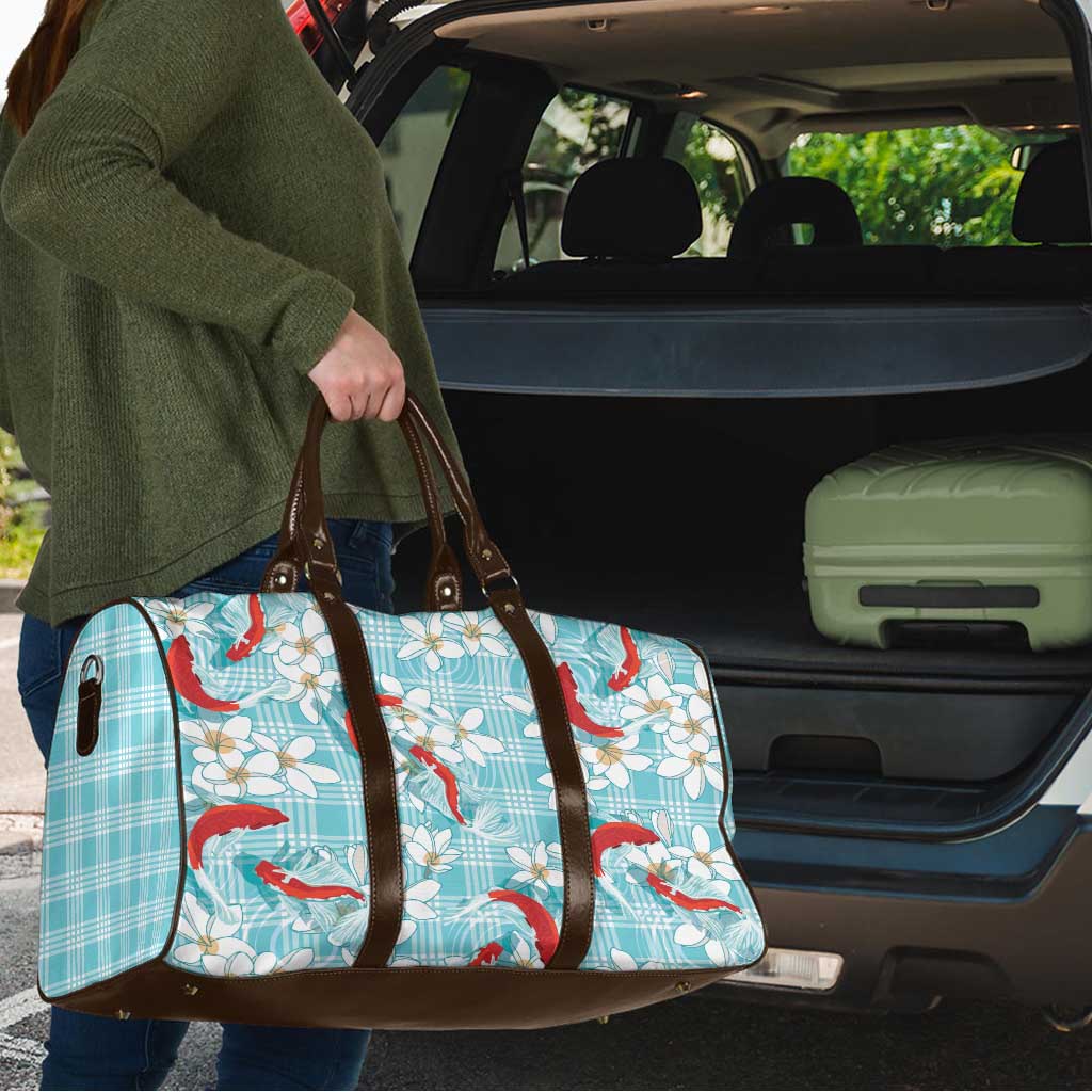 Turquoise Palaka Hawaii Aloha Travel Bag Koi Pond Mix Plumeria - Polynesian Pride