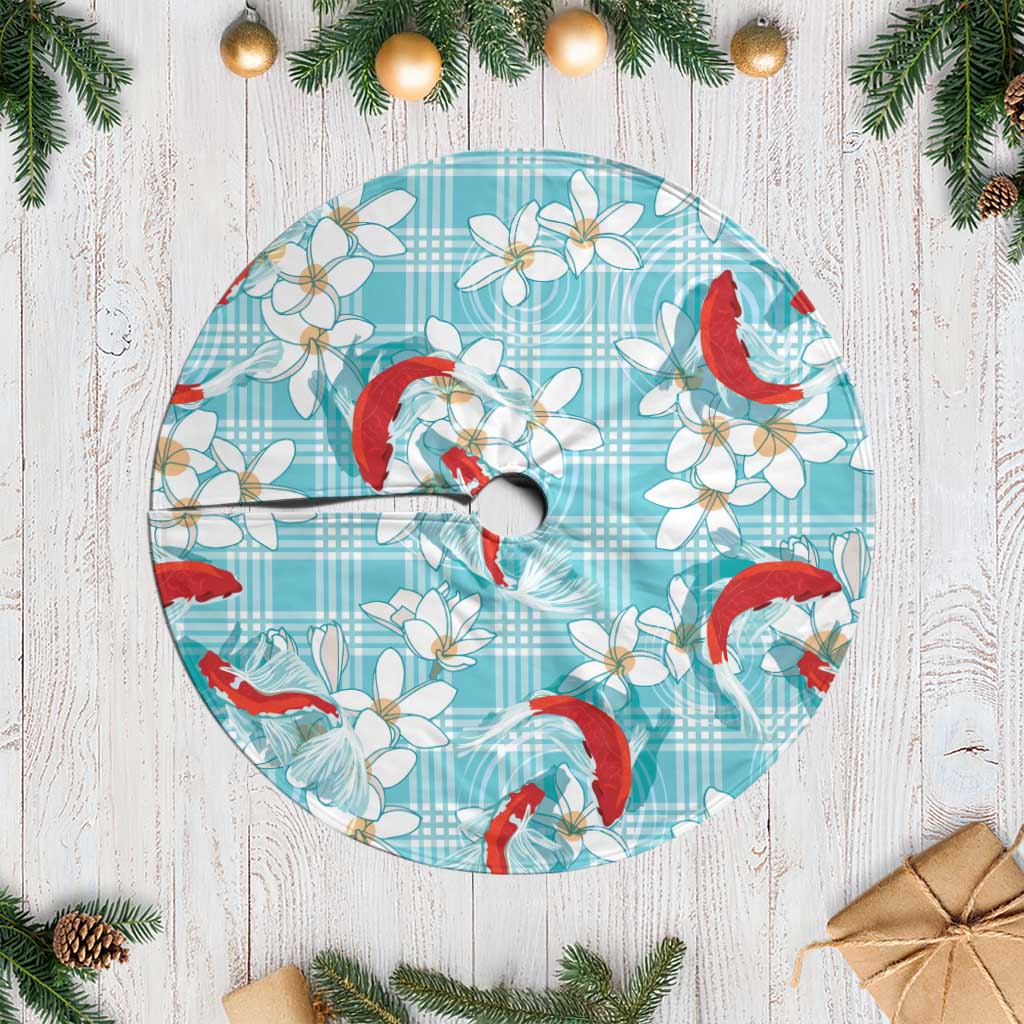 Turquoise Palaka Hawaii Aloha Tree Skirt Koi Pond Mix Plumeria - Polynesian Pride