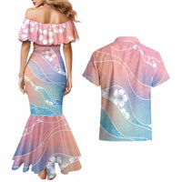 Aloha Hawaii Floral Tapa Couples Matching Mermaid Dress and Hawaiian Shirt Patchwork Pastel Candy - Polynesian Pride