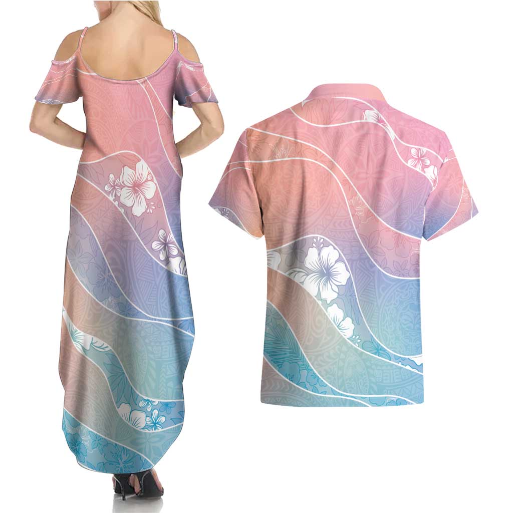 Aloha Hawaii Floral Tapa Couples Matching Summer Maxi Dress and Hawaiian Shirt Patchwork Pastel Candy - Polynesian Pride