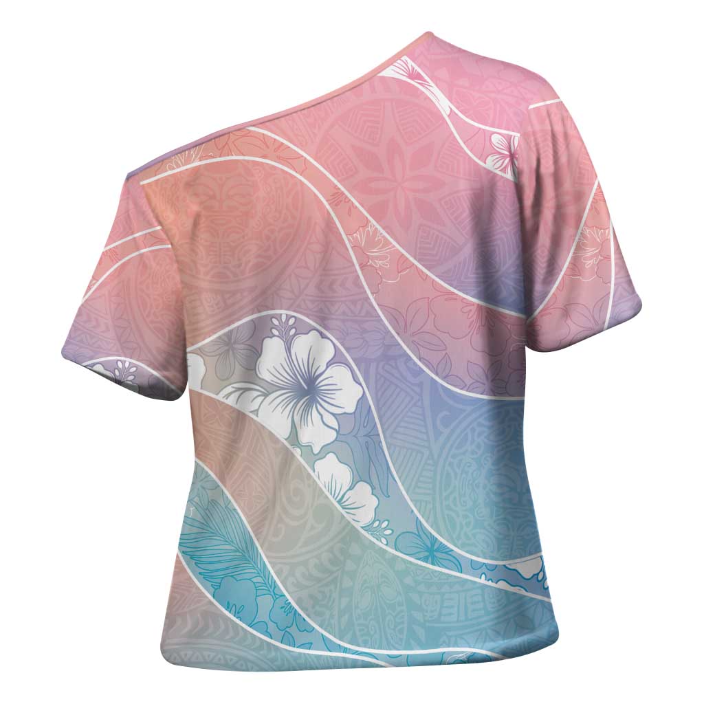 Aloha Hawaii Floral Tapa Cross Shoulder Shirt Patchwork Pastel Candy - Polynesian Pride