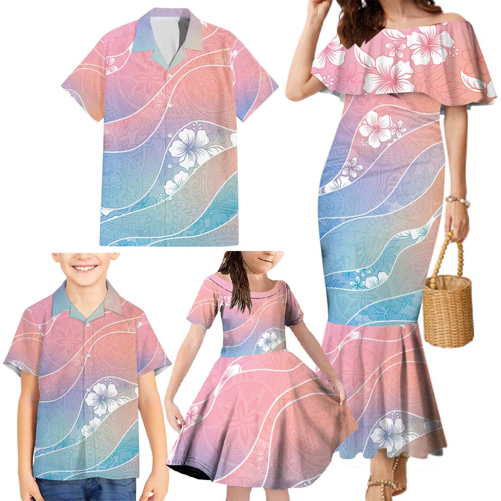 Aloha Hawaii Floral Tapa Family Matching Mermaid Dress and Hawaiian Shirt Patchwork Pastel Candy - Polynesian Pride