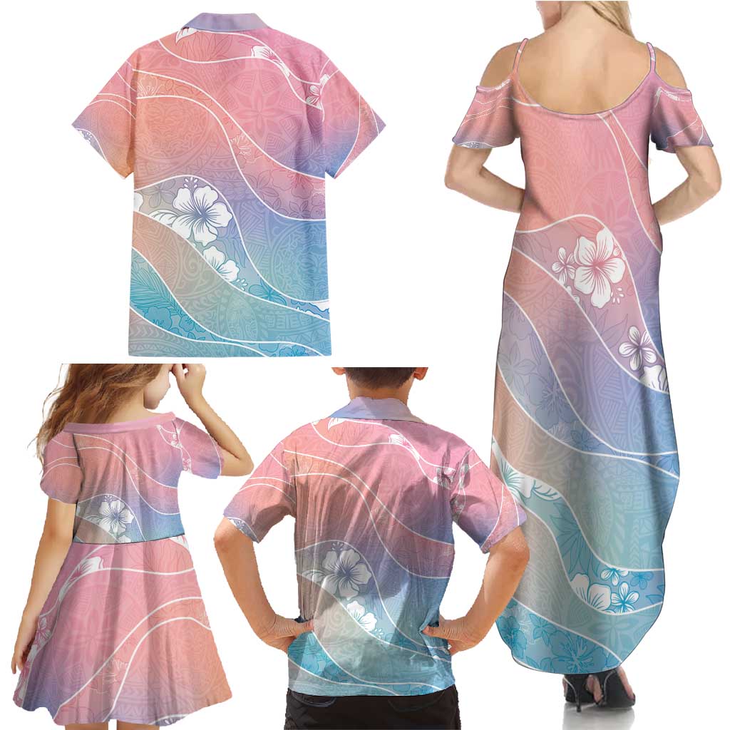 Aloha Hawaii Floral Tapa Family Matching Summer Maxi Dress and Hawaiian Shirt Patchwork Pastel Candy - Polynesian Pride