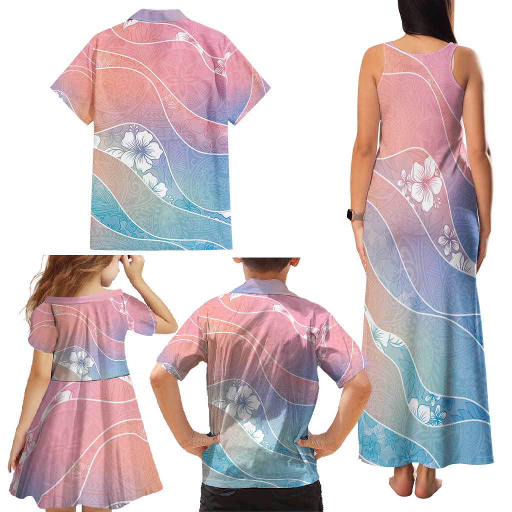 Aloha Hawaii Floral Tapa Family Matching Tank Maxi Dress and Hawaiian Shirt Patchwork Pastel Candy - Polynesian Pride