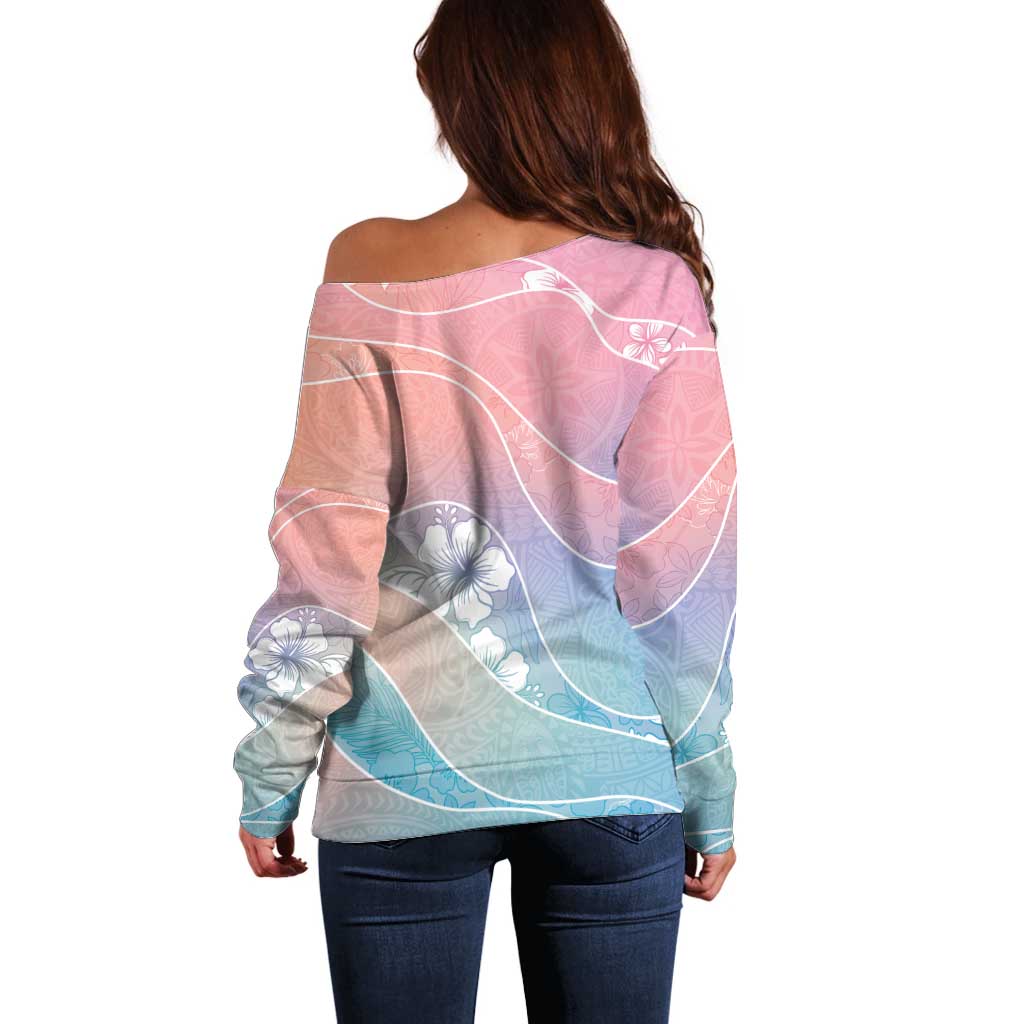 Aloha Hawaii Floral Tapa Off Shoulder Sweater Patchwork Pastel Candy - Polynesian Pride