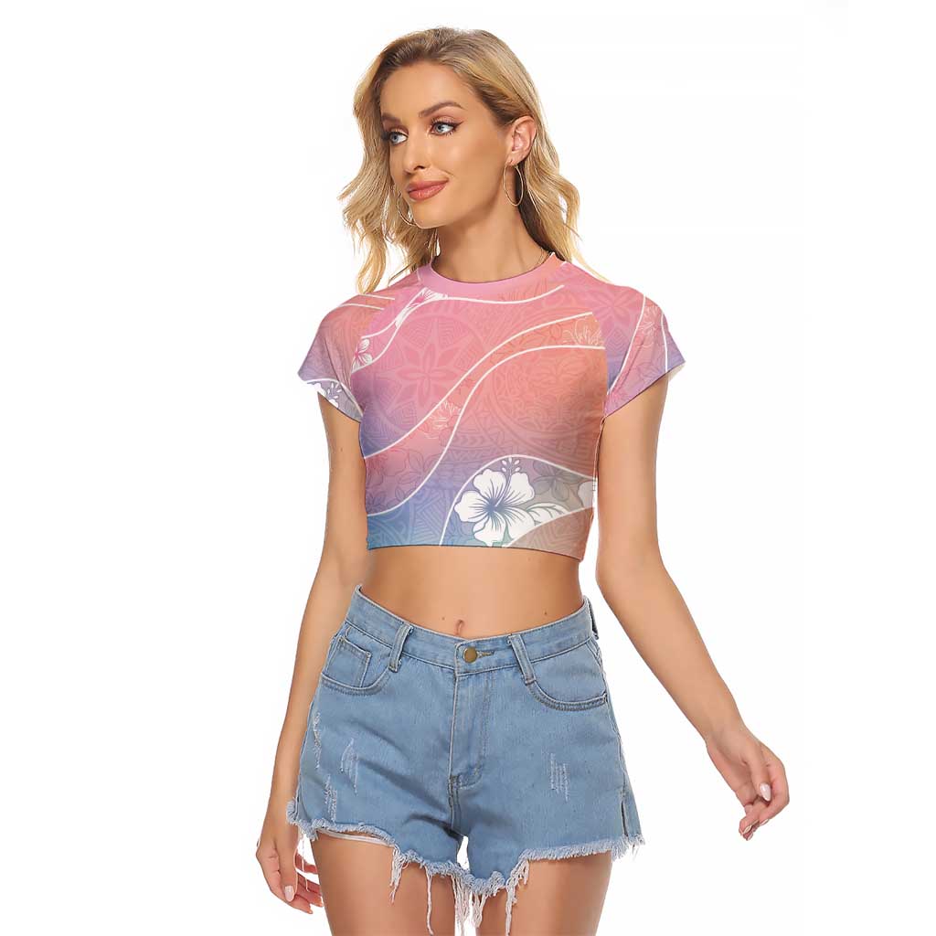 Aloha Hawaii Floral Tapa Raglan Cropped T Shirt Patchwork Pastel Candy - Polynesian Pride