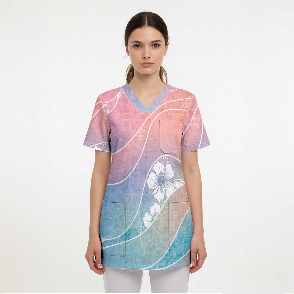 Aloha Hawaii Floral Tapa Scrub Top Patchwork Pastel Candy - Polynesian Pride