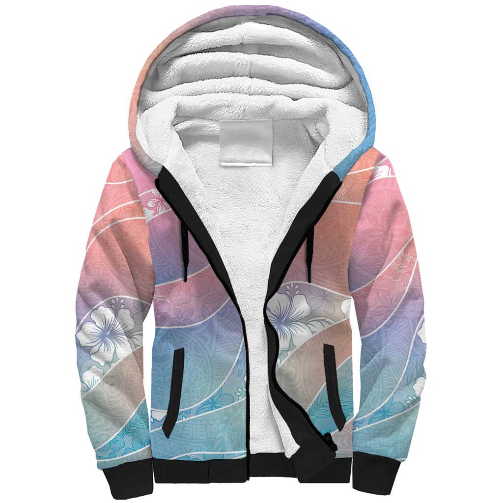 Aloha Hawaii Floral Tapa Sherpa Hoodie Patchwork Pastel Candy - Polynesian Pride