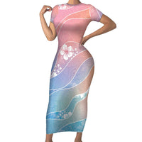 Aloha Hawaii Floral Tapa Short Sleeve Bodycon Dress Patchwork Pastel Candy - Polynesian Pride