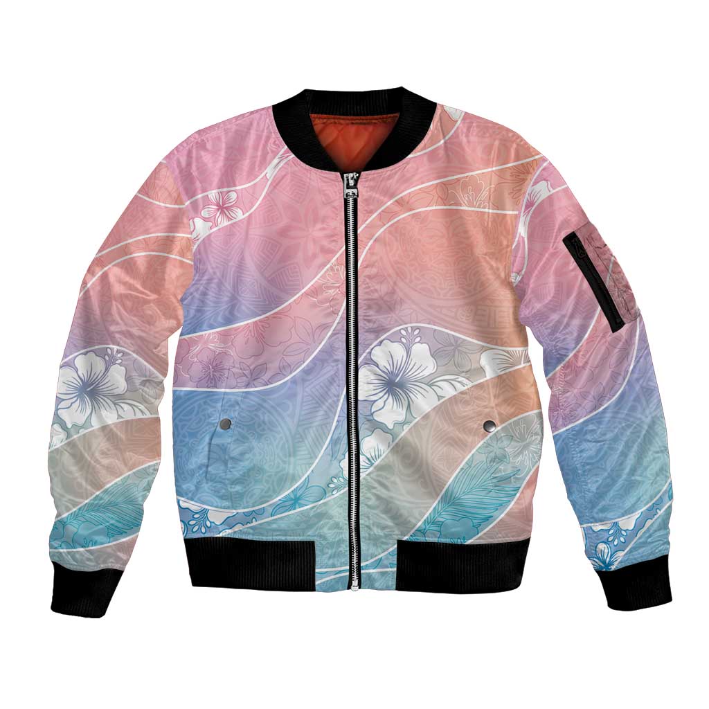 Aloha Hawaii Floral Tapa Sleeve Zip Bomber Jacket Patchwork Pastel Candy - Polynesian Pride