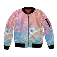 Aloha Hawaii Floral Tapa Sleeve Zip Bomber Jacket Patchwork Pastel Candy - Polynesian Pride