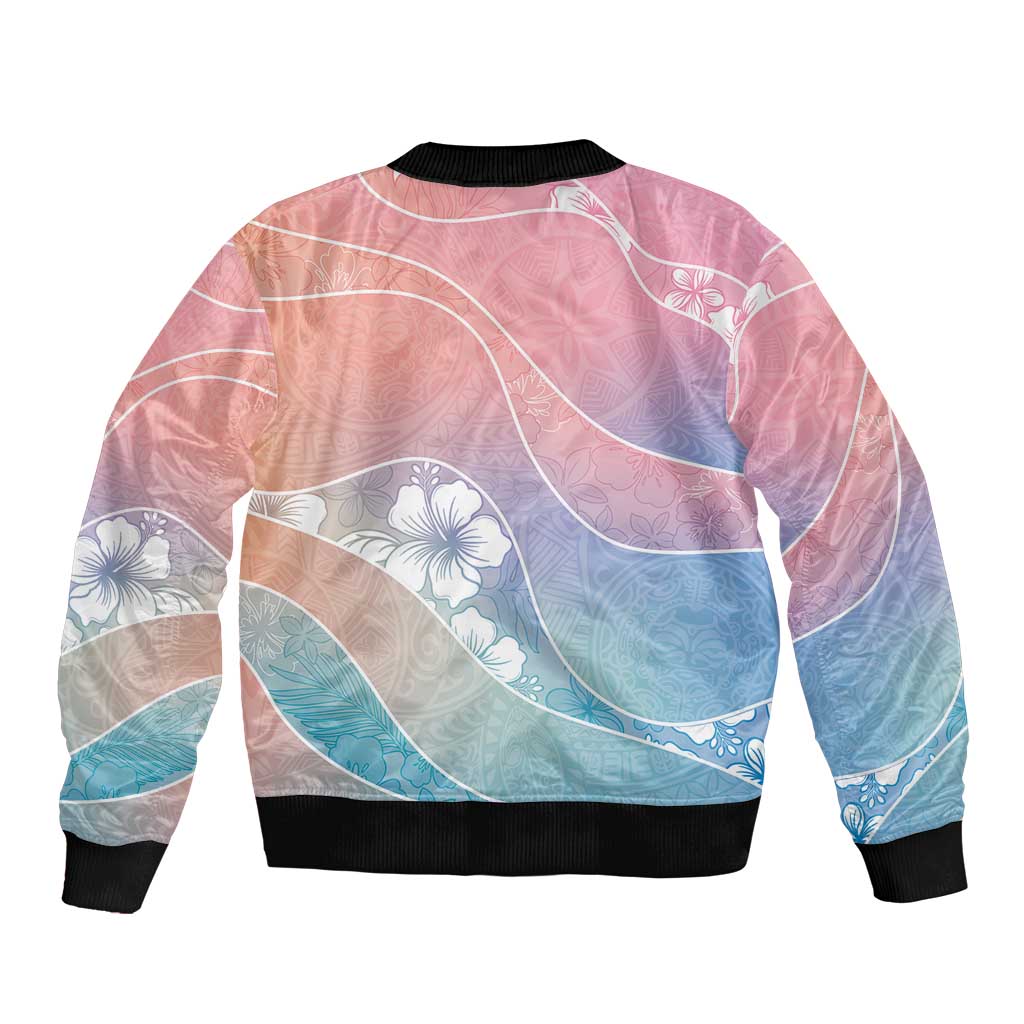 Aloha Hawaii Floral Tapa Sleeve Zip Bomber Jacket Patchwork Pastel Candy - Polynesian Pride