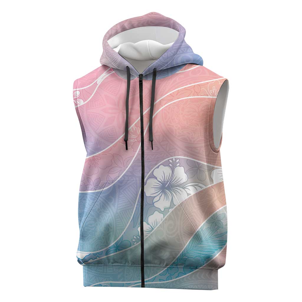 Aloha Hawaii Floral Tapa Sleeveless Zip Hoodie Patchwork Pastel Candy - Polynesian Pride