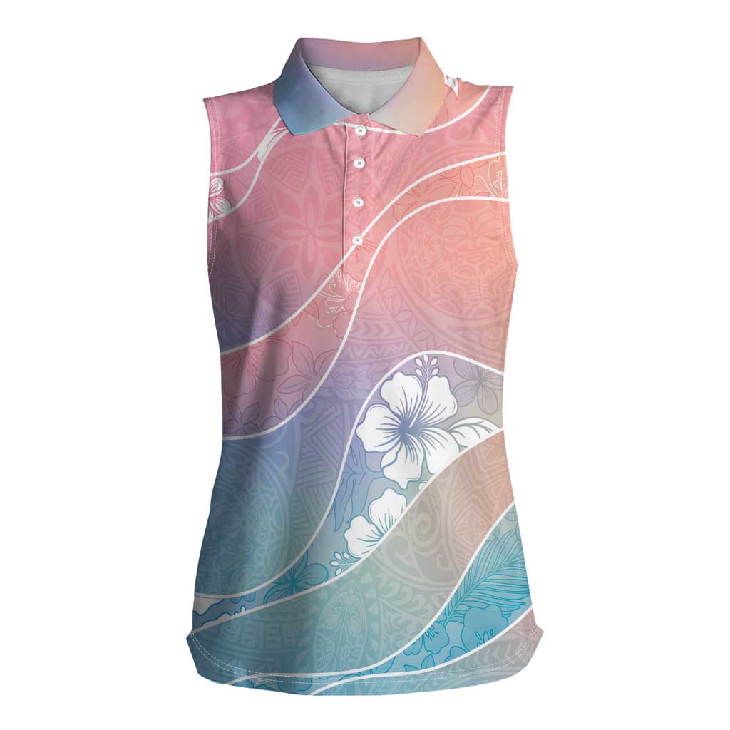 Aloha Hawaii Floral Tapa Women Sleeveless Polo Shirt Patchwork Pastel Candy - Polynesian Pride