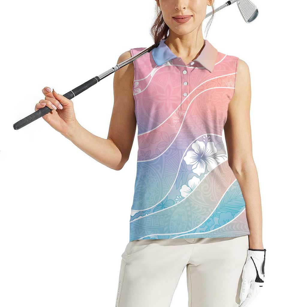 Aloha Hawaii Floral Tapa Women Sleeveless Polo Shirt Patchwork Pastel Candy - Polynesian Pride