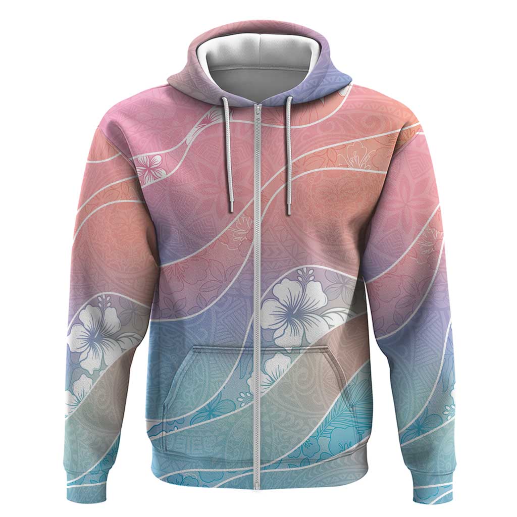 Aloha Hawaii Floral Tapa Zip Hoodie Patchwork Pastel Candy - Polynesian Pride