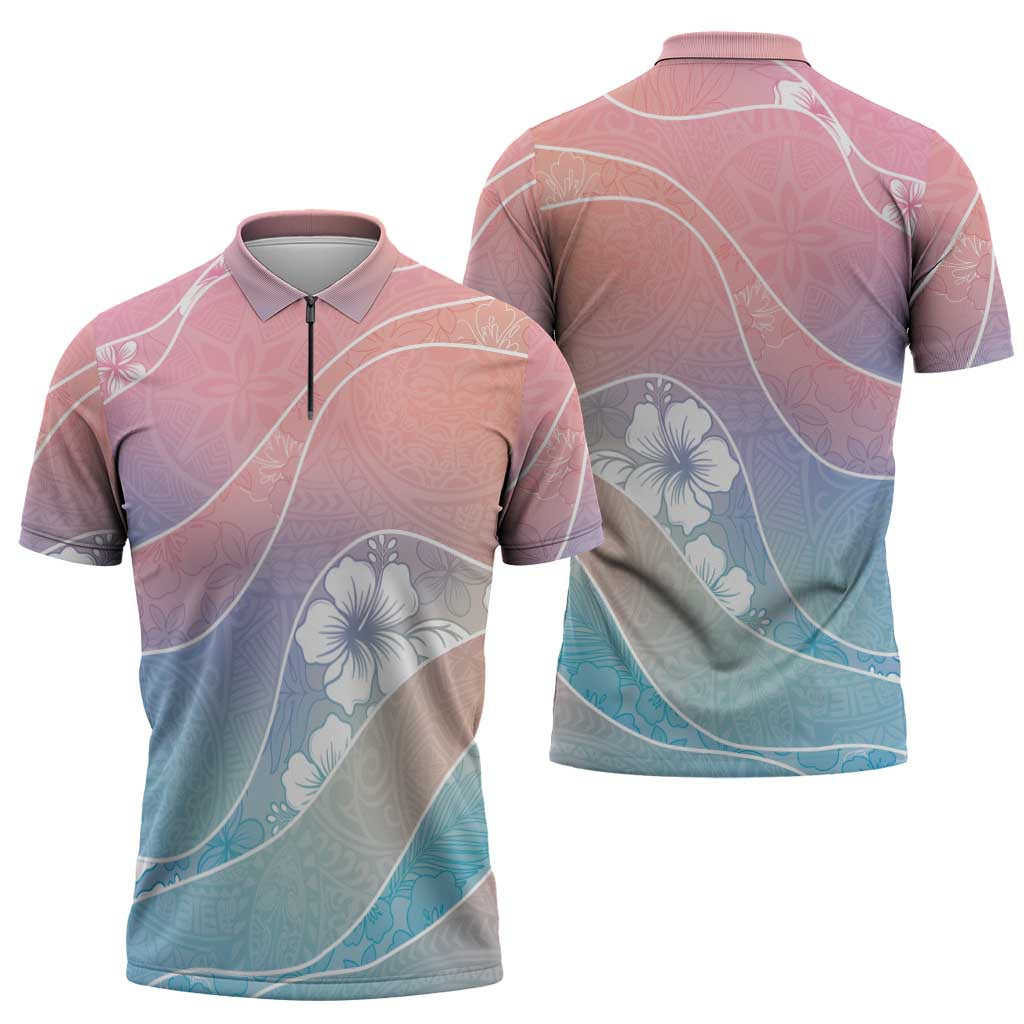 Aloha Hawaii Floral Tapa Zipper Polo Shirt Patchwork Pastel Candy - Polynesian Pride