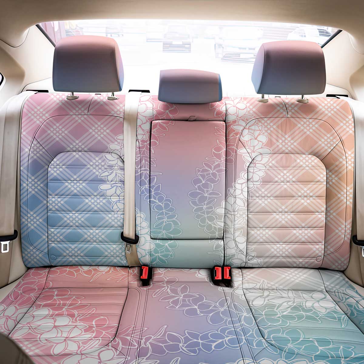 Hawaii Aloha Plumeria Lei Pastel Candy Palaka Back Car Seat Cover - Polynesian Pride