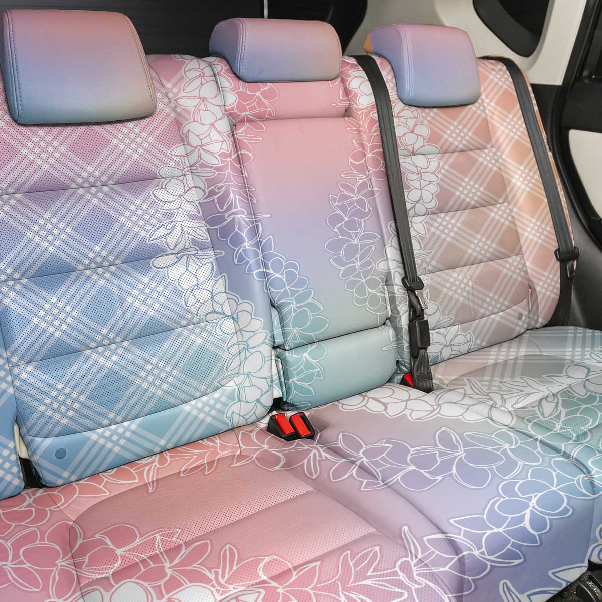 Hawaii Aloha Plumeria Lei Pastel Candy Palaka Back Car Seat Cover - Polynesian Pride