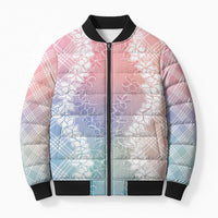 Hawaii Aloha Plumeria Lei Pastel Candy Palaka Bomber Puffer Jacket - Polynesian Pride