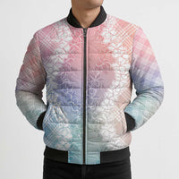 Hawaii Aloha Plumeria Lei Pastel Candy Palaka Bomber Puffer Jacket - Polynesian Pride