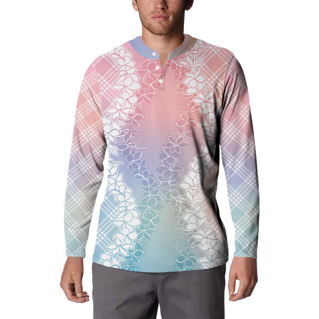 Hawaii Aloha Plumeria Lei Pastel Candy Palaka Button Sweatshirt - Polynesian Pride