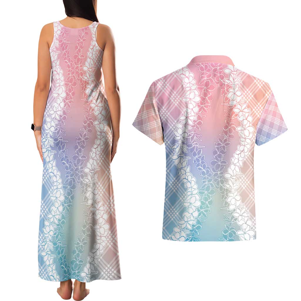 Hawaii Aloha Plumeria Lei Pastel Candy Palaka Couples Matching Tank Maxi Dress and Hawaiian Shirt - Polynesian Pride