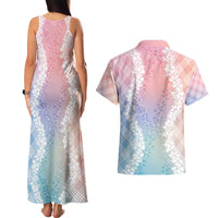 Hawaii Aloha Plumeria Lei Pastel Candy Palaka Couples Matching Tank Maxi Dress and Hawaiian Shirt - Polynesian Pride