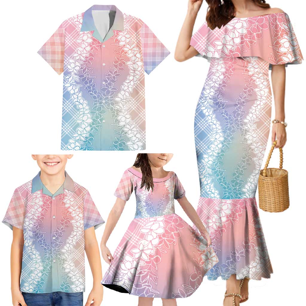 Hawaii Aloha Plumeria Lei Pastel Candy Palaka Family Matching Mermaid Dress and Hawaiian Shirt - Polynesian Pride