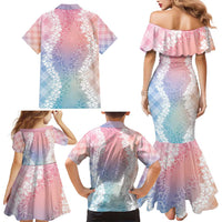 Hawaii Aloha Plumeria Lei Pastel Candy Palaka Family Matching Mermaid Dress and Hawaiian Shirt - Polynesian Pride