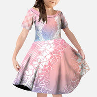 Hawaii Aloha Plumeria Lei Pastel Candy Palaka Family Matching Off The Shoulder Long Sleeve Dress and Hawaiian Shirt - Polynesian Pride